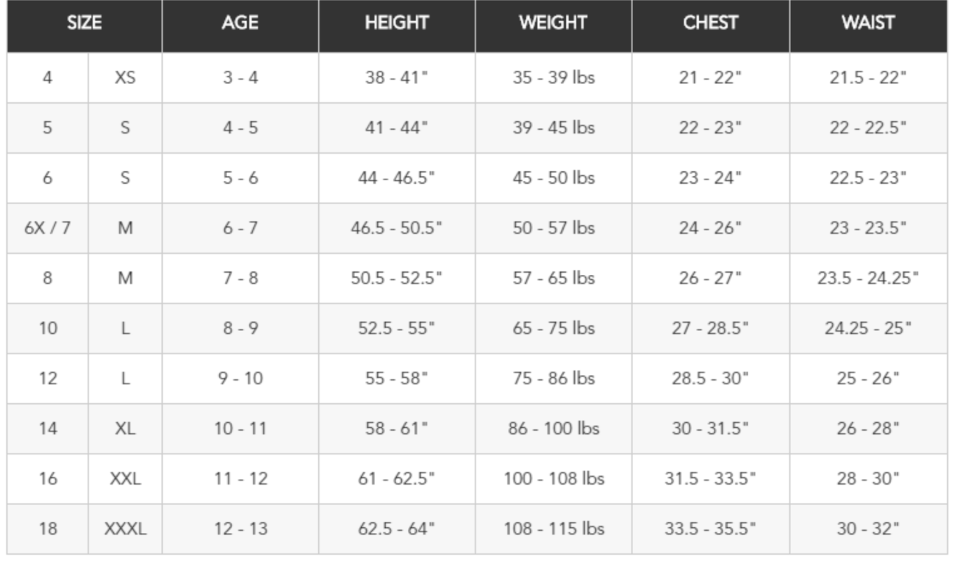 nba youth size chart